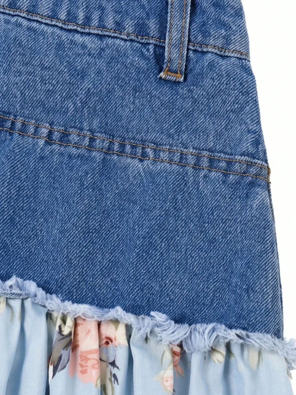 Boho Medium Wash floral Print Flowy Skirt - Picture 4 of 5
